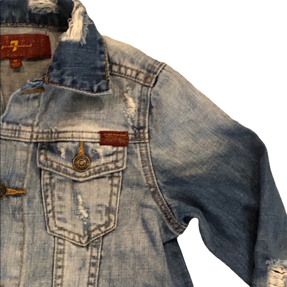 7 For All Mankind • KIND Distressed Denim Jacket - M - Picture 6 of 10